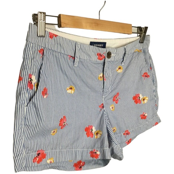 Old Navy Pinstripe Floral Twill Everyday Shorts Blue 4 - Picture 2 of 7
